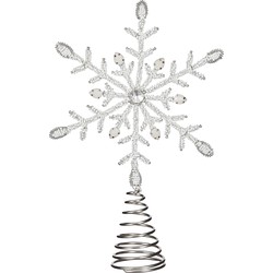 Piek Kunststof ster kerstboom topper zilver/wit H30 cm - kerstboompieken