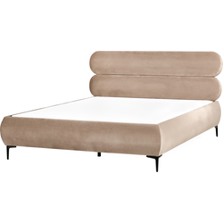 LESSAY - Tweepersoonsbed - Taupe - 160 x 200 cm - Fluweel