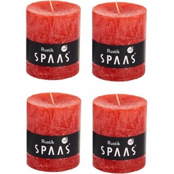 4x Rustieke kaarsen rood 7 x 8 cm 30 branduren sfeerkaarsen - Stompkaarsen