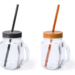 6x stuks drink potjes van glas Mason Jar zwart/oranje 500 ml - Drinkbekers