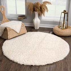 Tapijtenloods Porto Rond Soft Fluffy Vloerkleed Hoogpolig Effen Creme- 150 CM ROND