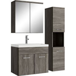 Badplaats Badkamermeubel Set Montreal 60 cm - Grijs Eiken - Badmeubel met spiegelkast en zijkast
