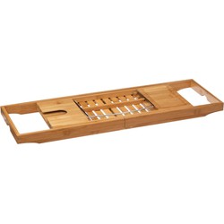Decopatent® Luxe Badplank - Badrekje - Uitschuifbaar 70 tot 105 cm - Boekenhouder - Tablethouder - Bamboe Hout badplankje - Badrek
