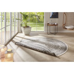 Laagpolig Rond Vloerkleed - Omkeerbaar Binnen en Buitenkleed - Grijs / Creme - 140cm rond Ø