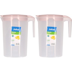 Schenkkan/waterkan - 2x - roze - 1750 ML - kunststof - 10 x 20 x 22 cm - Schenkkannen