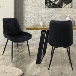 Eetkamerstoel set van 2 vierkant gewatteerde zwart fluwelen bekleding met metalen poten incl. montagemateriaal ML-Design
