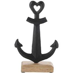 Anker beeld - maritieme decoraties - aluminium/hout - 18 x 27 cm - Beeldjes