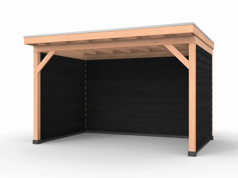 Douglas overkapping, 400 x 250, met achterwand en twee zijwanden, Westwood Comfort Zwart - 