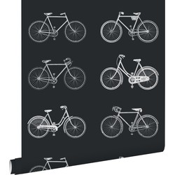 ESTAhome behang fietsen zwart en wit - 53 cm x 10,05 m - 128503