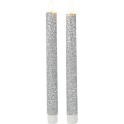 Kaarsen set van 6x stuks Led dinerkaarsen glitter zilver 25,5 cm - LED kaarsen