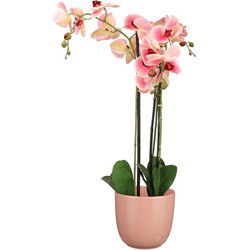 Orchidee kunstplant roze - 75 cm - inclusief bloempot lichtroze glans - Kunstplanten