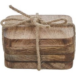 4x Onderzetters van mango hout 10 x 10 x 5 cm - Glazenonderzetters