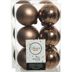 24x stuks kunststof kerstballen walnoot bruin 6 cm glans/mat - Kerstbal