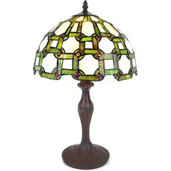 LumiLamp Tiffany Tafellamp  Ø 30x49 cm  Groen Wit Kunststof Glas Tiffany Bureaulamp