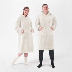 Textino TEDDY - Oversized Hoodie - 70x110 cm - Hoodie & deken in één - extra grote trui met capuchon - Bright White - Wit - 1 stuk - Textino