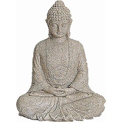 Boeddha beeldje - marmer look - polystone - 19 x 23 cm - binnen - Beeldjes