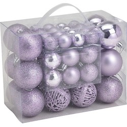 G. Wurm Kerstballen - set 50x st - lila paars - 3,4,6 cm - kunststof - Kerstbal