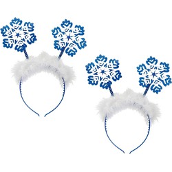 Set van 4x stuks kerst thema diadeem/tiara blauw met sneeuwvlokken - Verkleedattributen
