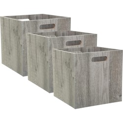 Set van 3x stuks opbergmand/kastmand 29 liter grijs/greywash van hout 31 x 31 x 31 cm - Opbergmanden