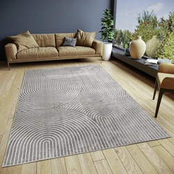 Japandi vloerkleed - Laagpolig - Viscose - Grijs - 120 X 160 CM