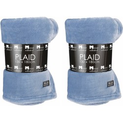 2x Stuks Fleece dekens/fleeceplaids korenblauw 130 x 180 cm polyester - Plaids