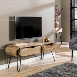 Tv Meubel Massief Mangohout - Zand - 135cm - 2 Laden