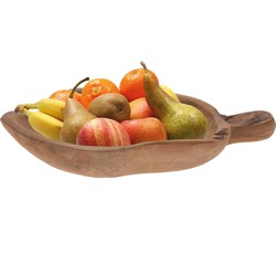 Fruitschaal teak hout blad vorm 35 x 22 cm - Fruitschalen