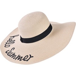 Decopatent - Zonnehoed Dames - Hello Summer - Zomerhoed - Strohoed UV - Strandhoed Hoofddeksel met Brede rand - Hoed voor Volwassenen - Kleur: Naturel