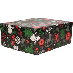 2x Rollen inpakpapier/cadeaupapier Kerst print zwart 2,5 x 0,7 meter 70 grams luxe kwaliteit - Cadeaupapier