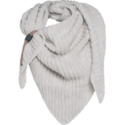 Knit Factory Demy Gebreide Omslagdoek - Driehoek Sjaal Dames - Beige - 190x85 cm - Inclusief siersluiting