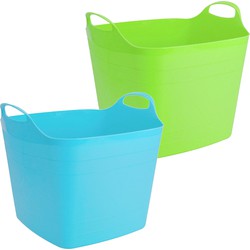 Voordeelset van 2x stuks kunststof flexibele emmers/wasmanden/kuipen 40 liter in het groen/blauw - Wasmanden