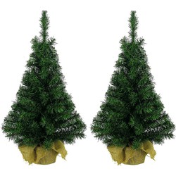 4x stuks kerst kunstbomen groen in jute zak 45 cm - Kunstkerstboom