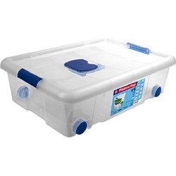 1x Opbergboxen/opbergdozen met deksel en wieltjes 31 liter kunststof transparant/blauw - Opbergbox