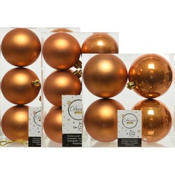 Kerstversiering kunststof kerstballen cognac bruin 6-8-10 cm pakket van 44x stuks - Kerstbal