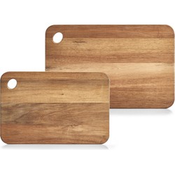 2x Rechthoekige acacia houten snij/serveerplanken 37/41 cm - Snijplanken