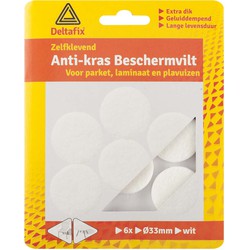 Deltafix Anti-krasvilt - 6x - wit - 33 mm - rond - zelfklevend - meubel beschermvilt - Meubelviltjes