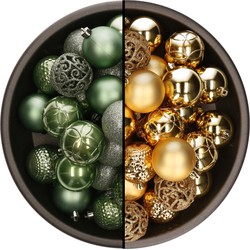 74x stuks kunststof kerstballen mix van salie groen en goud 6 cm - Kerstbal