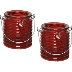 Citronella kaars - 2x - in windlicht - rood - 20 branduren - citrusgeur - geurkaarsen