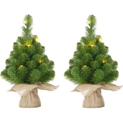 5x Mini kunst kerstboom met 10 LED lampjes 45 cm - Kunstkerstboom