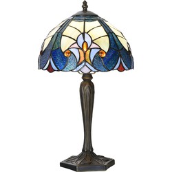 LumiLamp Tiffany Tafellamp  Ø 25x40 cm Blauw Glas Tiffany Bureaulamp