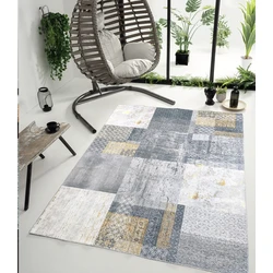 Ninova Vintage Patchwork Grijs / Geel vloerkleed - Wasbaar - 140 X 200 CM