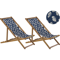 ANZIO  - Strandstoel set van 2 - Lichthout/Donkerblauw - Polyester