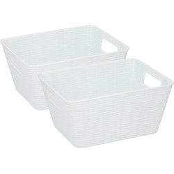 4x Witte plastic opbergmanden rechthoekig 26 x 20 x 13 cm - Opbergmanden