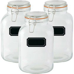 Weckpotten/inmaakpotten - 3x - 3L - glas - met beugelsluiting - incl. etiketten - Weckpotten