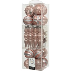 60x stuks kunststof kerstballen en ornamenten lichtroze mix - Kerstbal