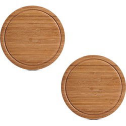 Zeller snijplank - 2x - met sap groef - bamboe hout - rond - Dia 25 cm - Snijplanken