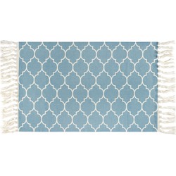 QUVIO Vloerkleed met franjes - 60x90cm - Blauw en wit