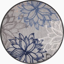 Tapijtenloods Binnen en Buiten Rond Vloerkleed Floral Laagpolig Tapijt Grijs - 150 CM ROND