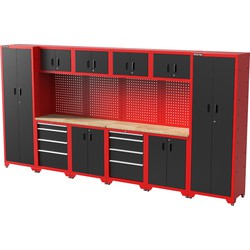 Feistos Gereedschapswand Hoge kast Juno 11 - 46x396x198cm - Zwart/Rood