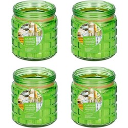 4x stuks Citronella/citrus geurkaars in glazen pot - 12 cm - groen - geurkaarsen